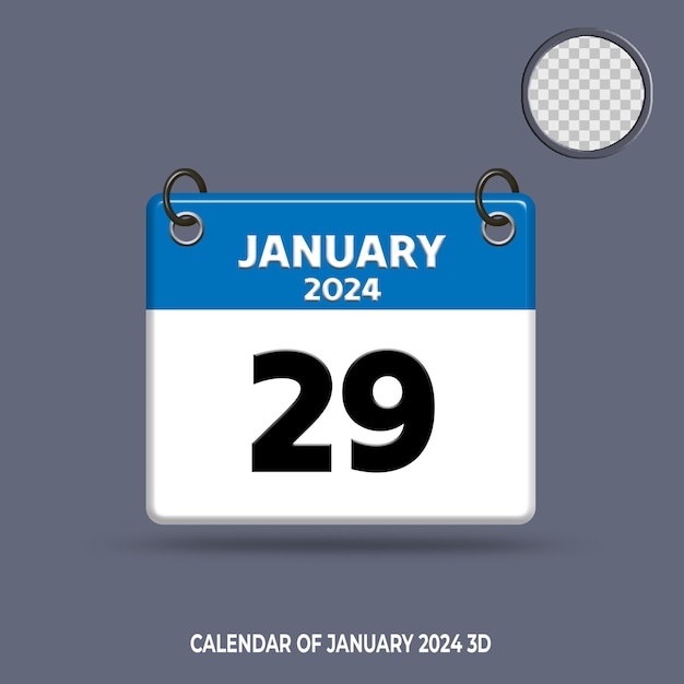fecha del calendario 3D de enero de 2024