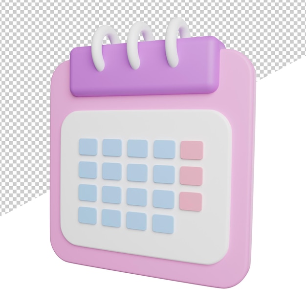 Fecha del calendario vista lateral mensual ilustración del icono de renderizado 3d sobre fondo transparente