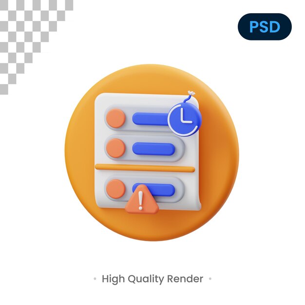 Fecha límite 3d render ilustración premium psd