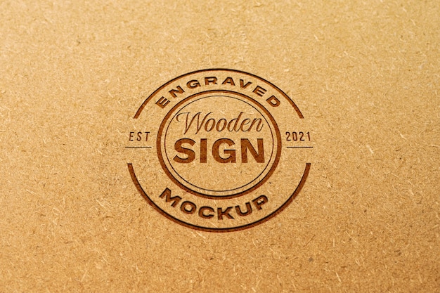 PSD fechar maquete de design de logotipo de madeira