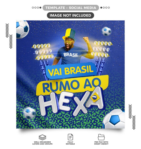 PSD feed de mídia social copa do mundo leva o brasil ao hexacampeonato