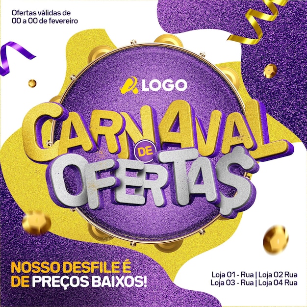 PSD feed de mídia social deal carnival our low price parade