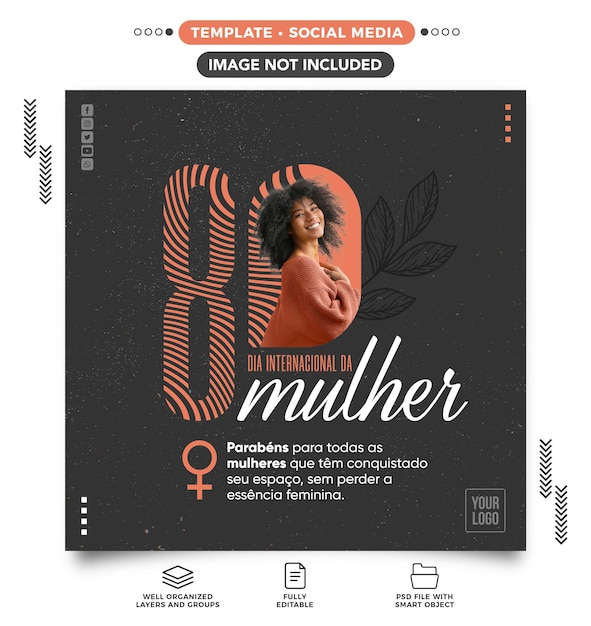 Feed de mídia social dia internacional da mulher 8 de março