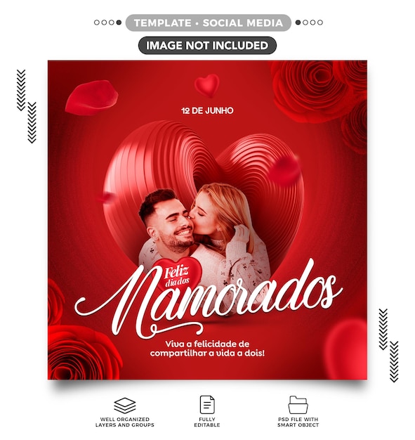 feed de mídia social feliz dia dos namorados apaixonado