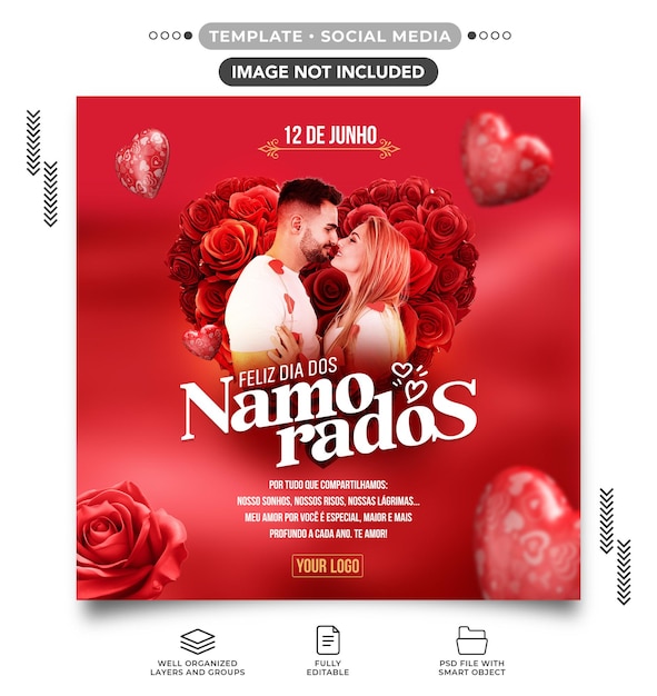 Feed de mídia social Feliz dia dos namorados