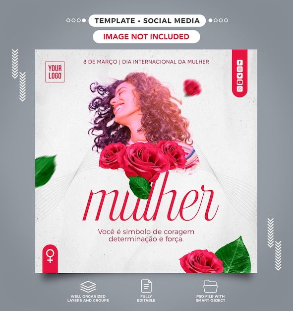 PSD feed de mídia social instagram data especial feliz dia das mulheres