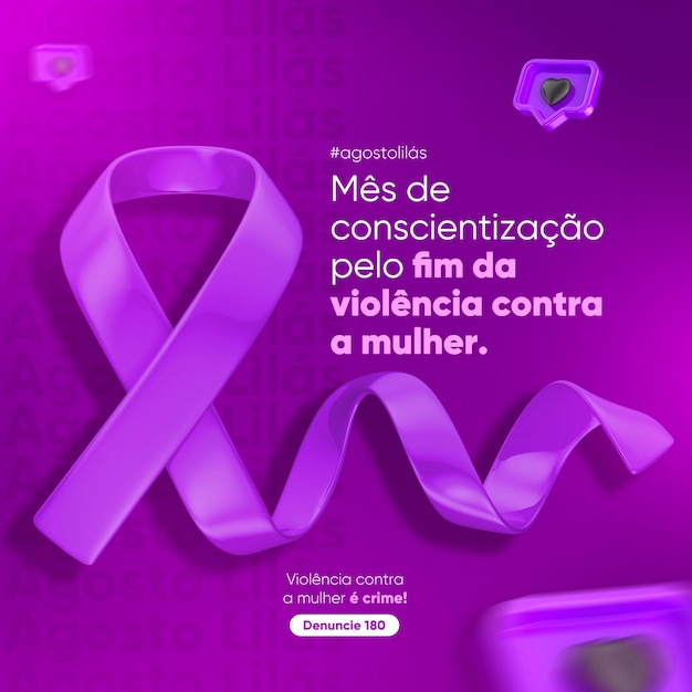 PSD feed de mídia social lilás agosto para campanha de marketing no brasil em renderização 3d