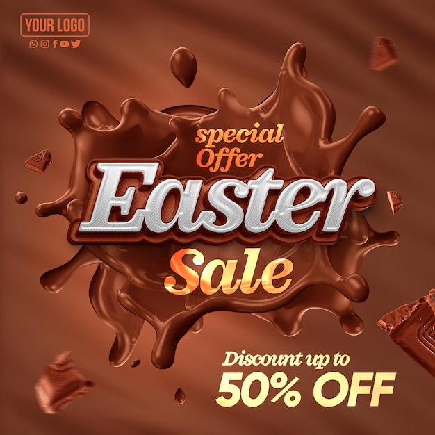 Feed de mídia social Oferta especial de desconto de venda de páscoa até 50 de desconto