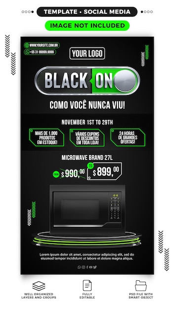 Feed de mídia social on-line da black friday com produtos em grandes ofertas