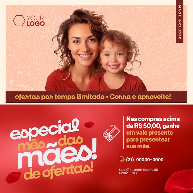 PSD feed de mídia social para o mês das mães com ofertas