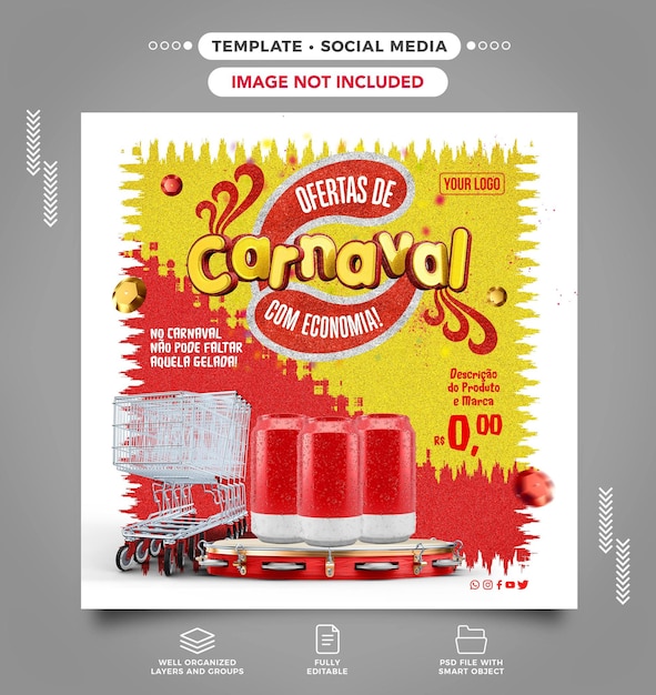 PSD feed de mídia social que o carnaval oferece