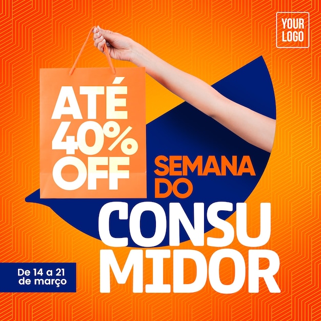 PSD feed de mídia social semana do consumidor com 40 de desconto