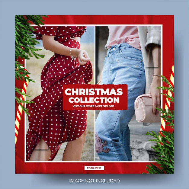 Feed de post instagram de venda de moda de natal vermelha dinâmica