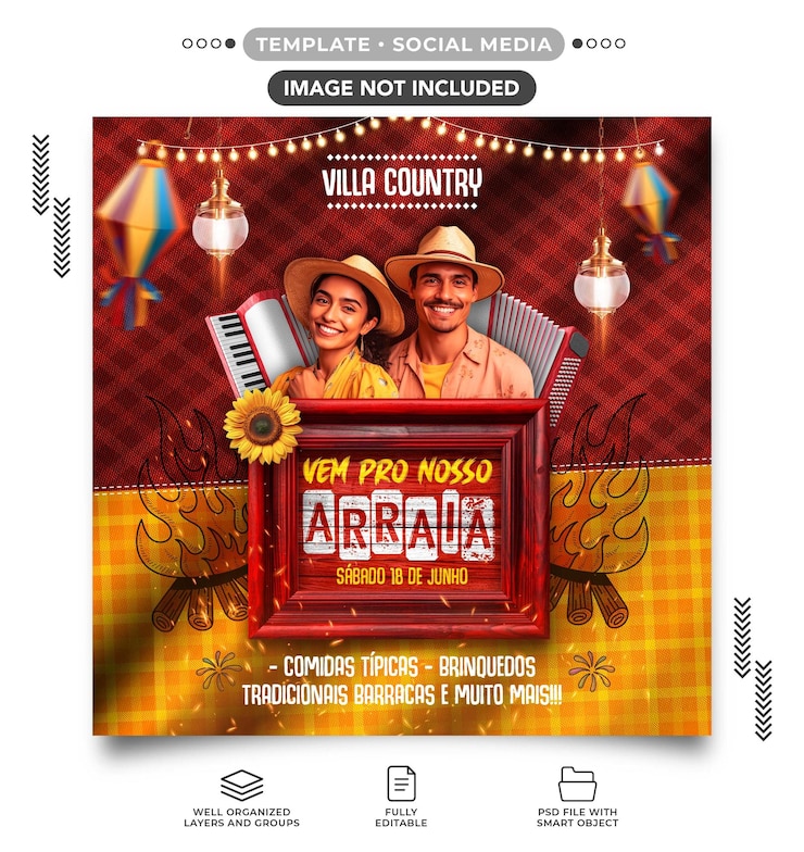 PSD feed de plantilla de redes sociales ven a nuestra arraia