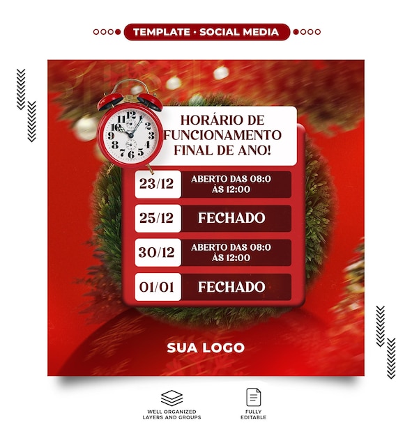 Feed de redes sociales de PSD horario de apertura de Navidad redes sociales