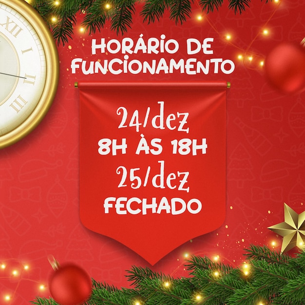 PSD feed sd joyeux noël en portugais rendu 3d pour le marketing au brésil modèle de conception