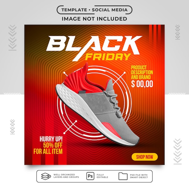 Feed sui social media del black friday per le vendite di scarpe sportive