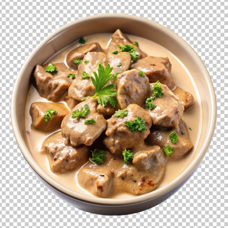 PSD fegato di pollo fritto con salsa cremosa in una ciotola sullo sfondo trasparente