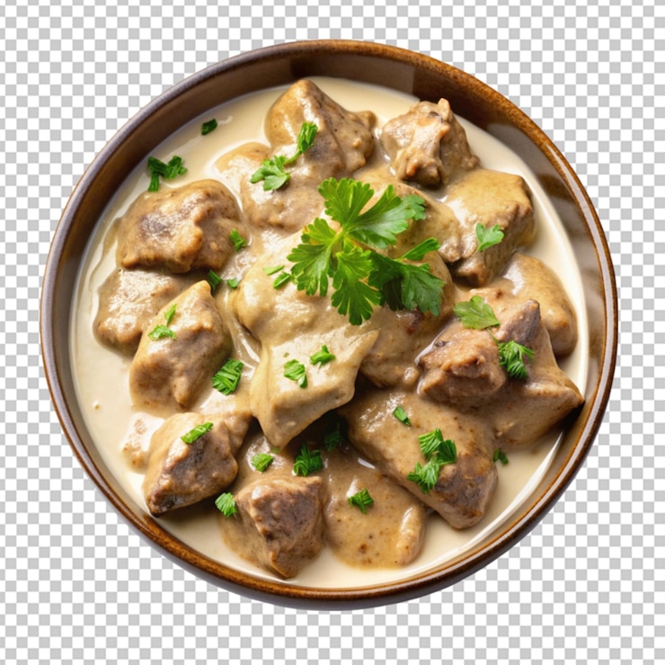 PSD fegato di pollo fritto con salsa cremosa in una ciotola sullo sfondo trasparente