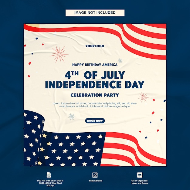 Feier des amerikanischen Unabhängigkeitstages Instagram-Vorlage flacher Stil