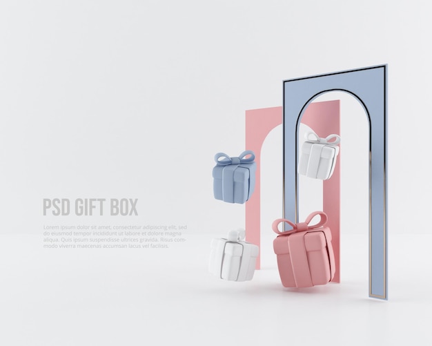 Feier und bunte geschenkbox in 3d-rendering