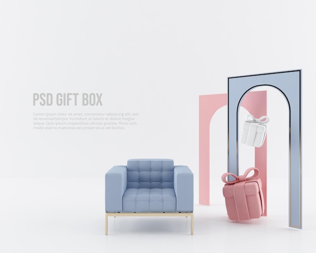 Feier und bunte geschenkbox in 3d-rendering