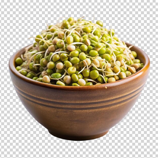Feijão mung germinado em tigela branca Com fundo branco isolado
