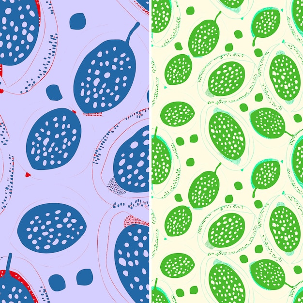 PSD feijoa com forma elíptica e design exótico com polka do desenho vetorial de padrão de frutas tropicais