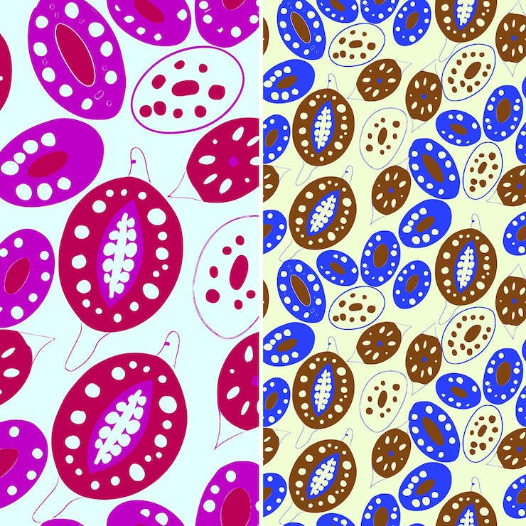 PSD feijoa con forma elíptica y diseño exótico con polka do diseño vectorial de patrones de frutas tropicales