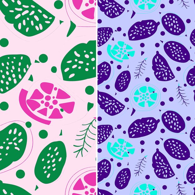 PSD feijoa con forma elíptica y diseño exótico con polka do diseño vectorial de patrones de frutas tropicales
