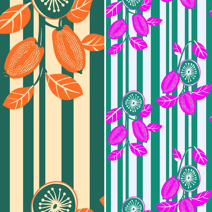 PSD feijoa con silueta ovalada y diseño exótico con p a rayas vector único de patrón de frutas tropicales