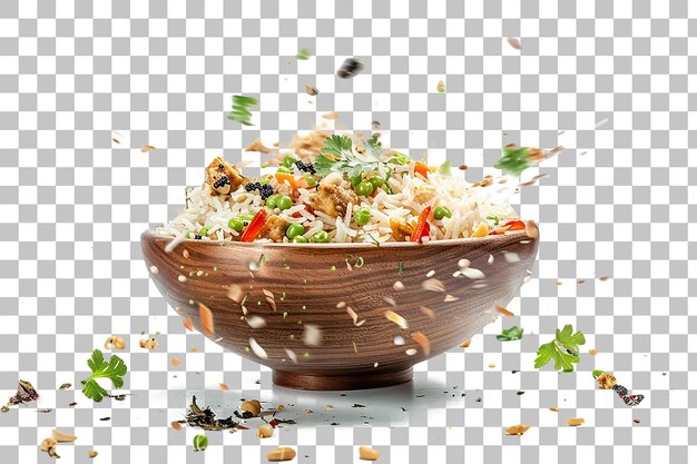 Feijoada brasileña flotando con frijoles negros y salchichas en un fondo transparente