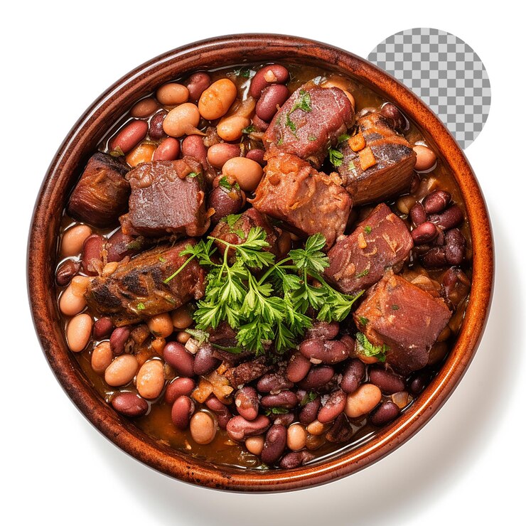 PSD feijoada estofado de frijoles con carne de res y cerdo sobre un fondo transparente