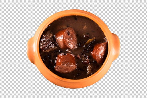 Feijoada en un tazón de cerámica de vista superior png fondo transparente