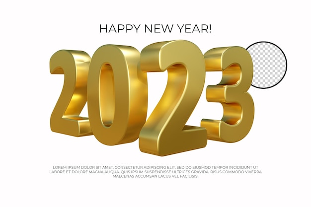 Feines Gold 2023 Neujahr 3D-Rendering isoliert auf transparentem Hintergrund
