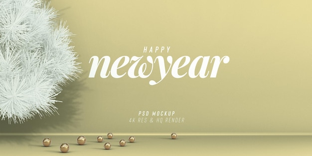 Felice anno nuovo 2022 mockup di sfondo con vista frontale di pino decorativo