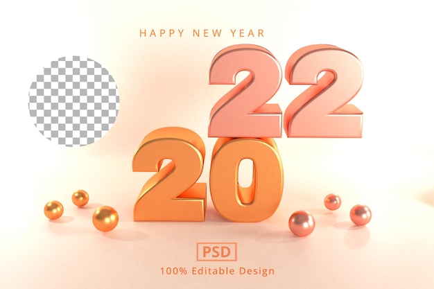 felice anno nuovo 2022 rendering 3d effetto testo