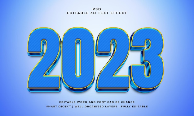 Felice anno nuovo 2023 effetto testo modificabile 3d psd con sfondo