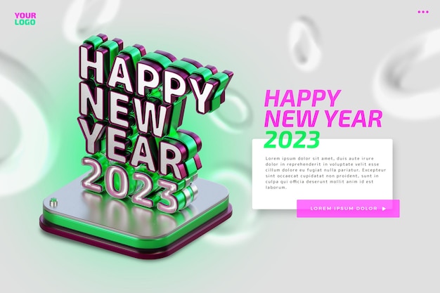 Felice anno nuovo 2023 lettere in grassetto modello di rendering 3d di alta qualità su sfondo grigio