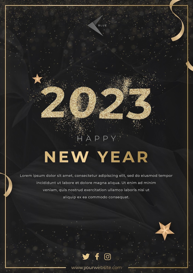 PSD felice anno nuovo 2023 sfondo auguri