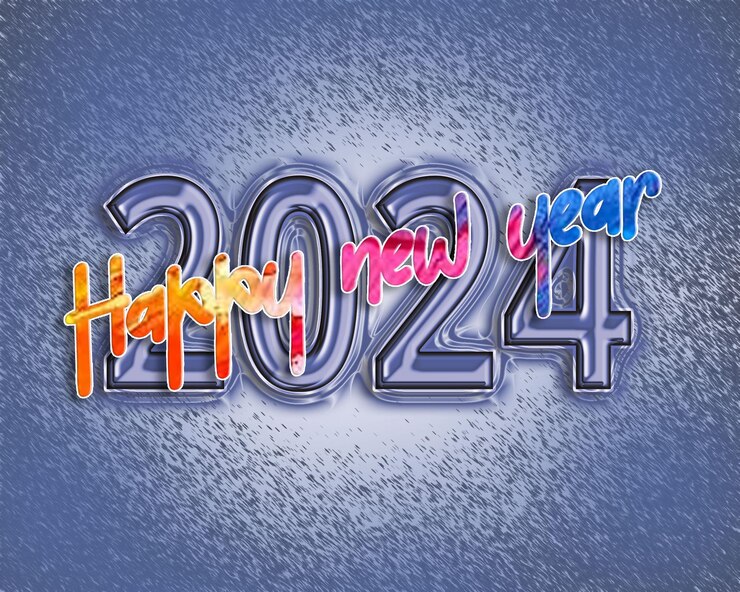 PSD felice anno nuovo 2024 disegno effetto testo 3d