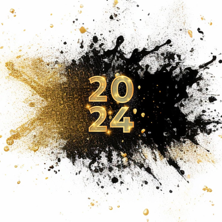 PSD felice anno nuovo 2024 sfondo banner con pennellata dorata