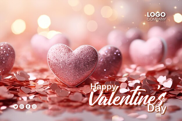 Felice banner per le vacanze di San Valentino Sfondo di auguri con composizione astratta 3d per San Valentino