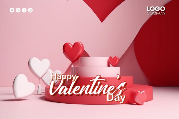 Felice banner per le vacanze di San Valentino Sfondo di auguri con composizione astratta 3d per San Valentino