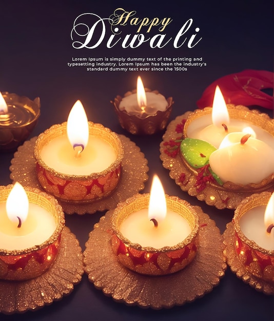 Felice celebrazione del festival di Diwali con candele luminose modello di banner post