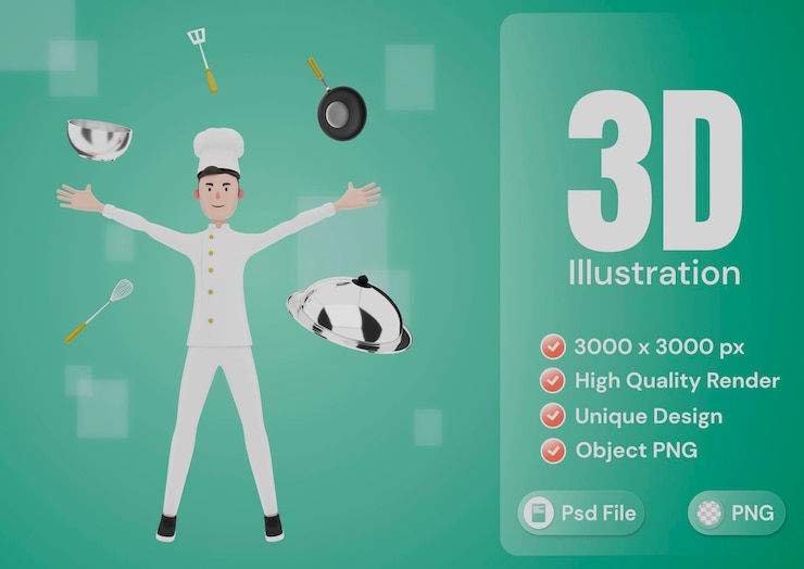 PSD felice chef illustrazione 3d