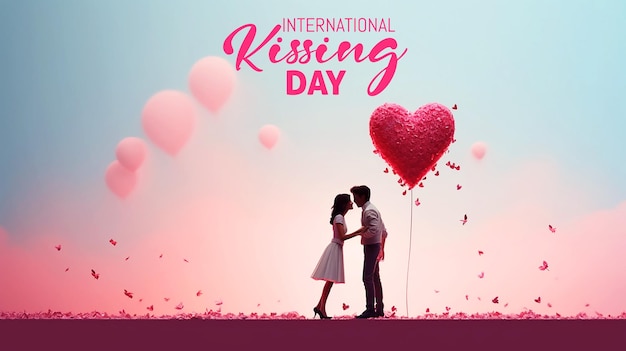 Felice Giornata Mondiale del Bacio con due amanti che si baciano e l'iscrizione