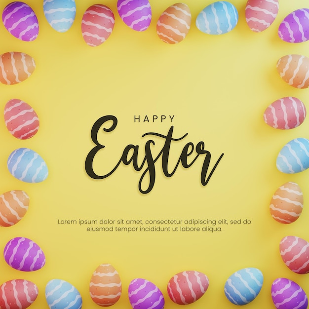 felice giorno di pasqua con sfondo di uova 3d
