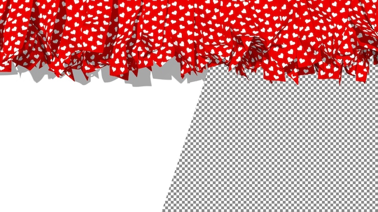 PSD felice giorno di san valentino cuori modello diverse forme di striscia appesa dall'alto, rendering 3d