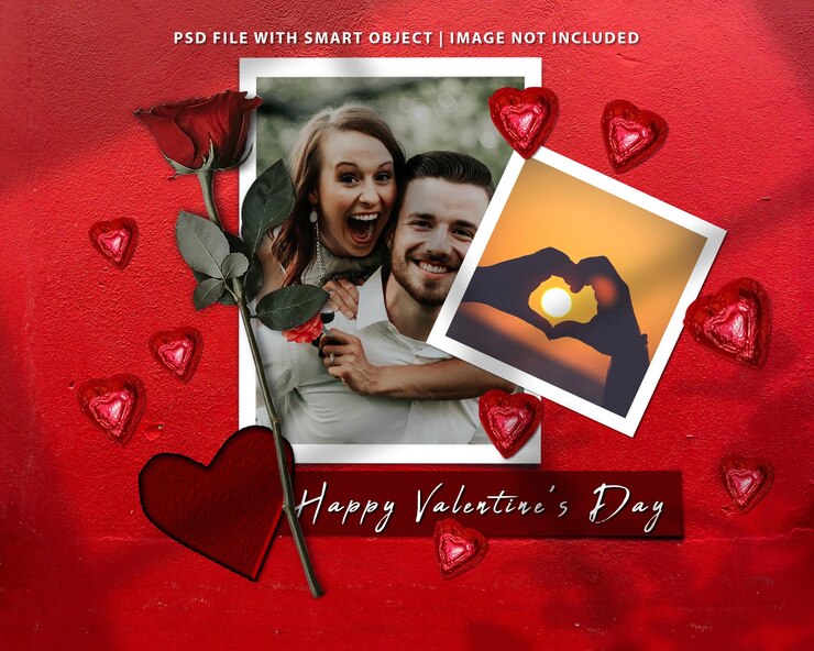 Felice giorno di San Valentino modello design cornice per foto set mockup premium psd